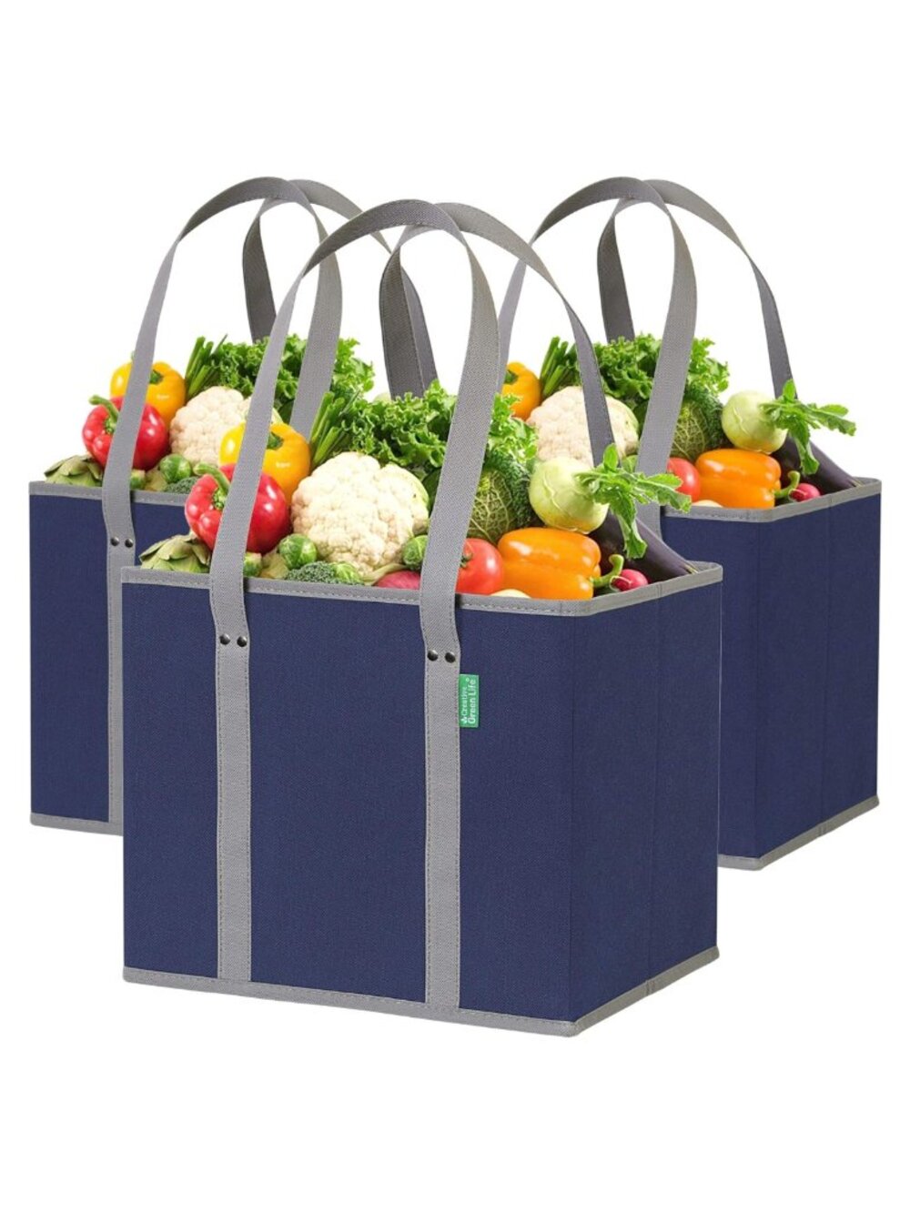 Heavy Duty Reusable Grocery Bags 3-Pack Self Standing Shopping Totes